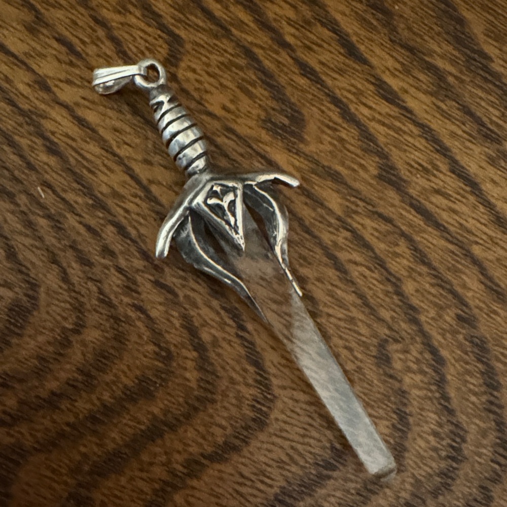 Vintage Silver (STG) Hilt & clear stone Blade Sword Pendant Scottish Thistle - Picture 2 of 5